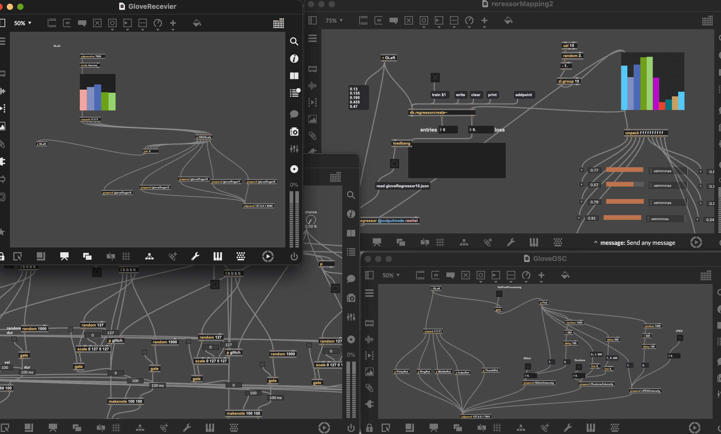 Max/MSP patches for sensor mapping and audiovisual control